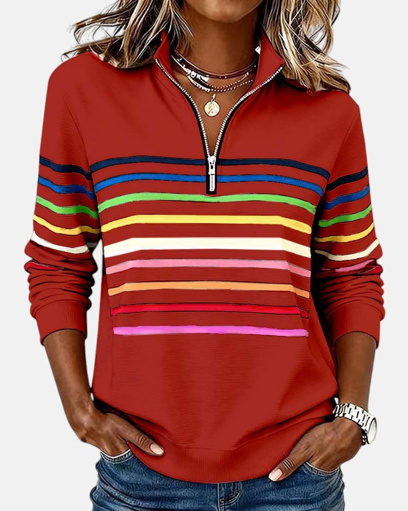 Sudadera de mujer a rayas con media cremallera y corte relajado