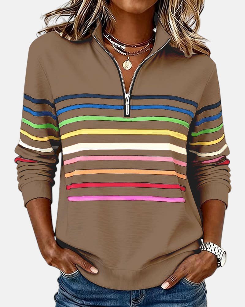 Sudadera de mujer a rayas con media cremallera y corte relajado