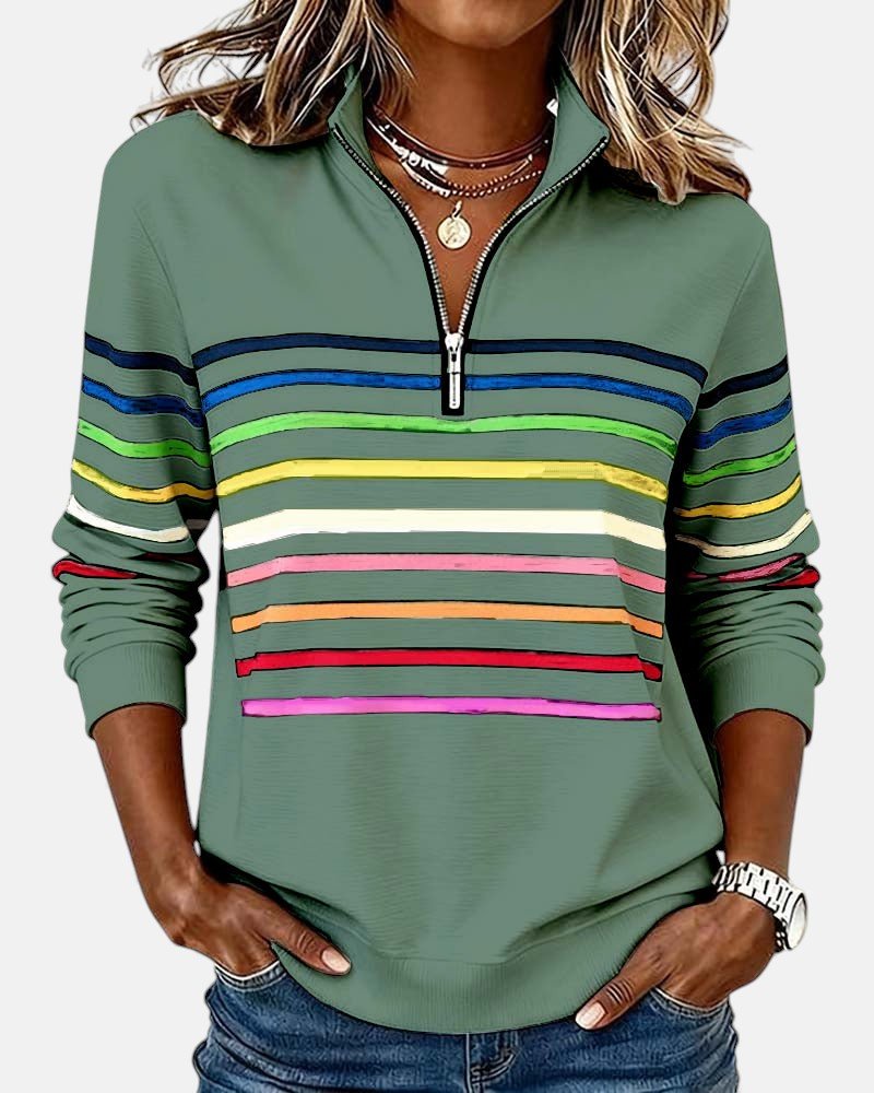 Sudadera de mujer a rayas con media cremallera y corte relajado
