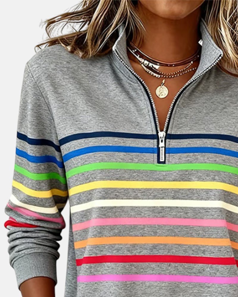 Sudadera de mujer a rayas con media cremallera y corte relajado