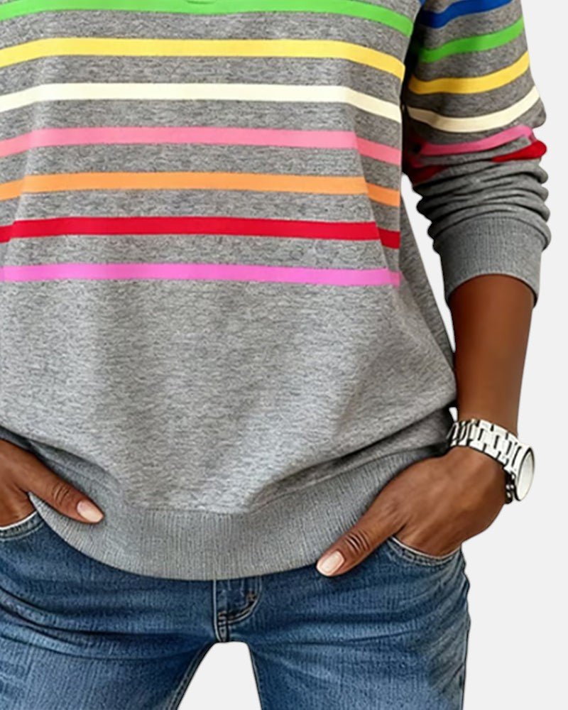 Sudadera de mujer a rayas con media cremallera y corte relajado